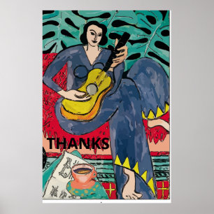 Poster Lady com Guitarra e Café Cup, adicione texto