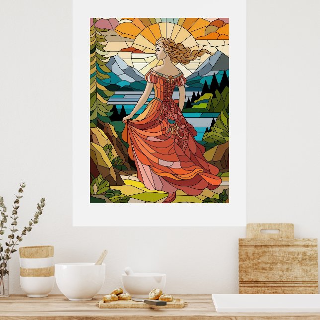 Poster Lady do Vista Cênico: Elegância de Vidro Armado (Cozinha)