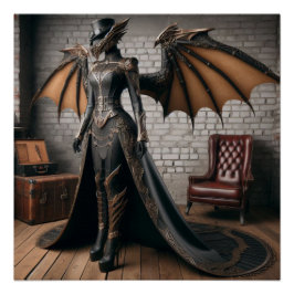 Pôster Lady Dragon Rider Steampunk Victorian Industrial