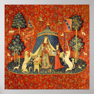 Pôster Lady e a Arte de Tapeçaria Medieval do Unicórnio