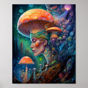Poster Lady E Cogumelos Surreal Fantasy Art
