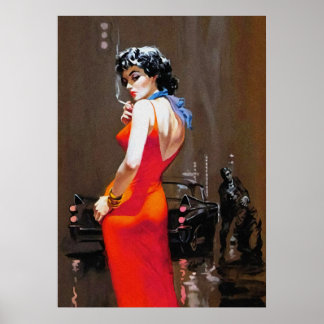 Poster Lady in Red Dress Vintage Pulp Cobrir art
