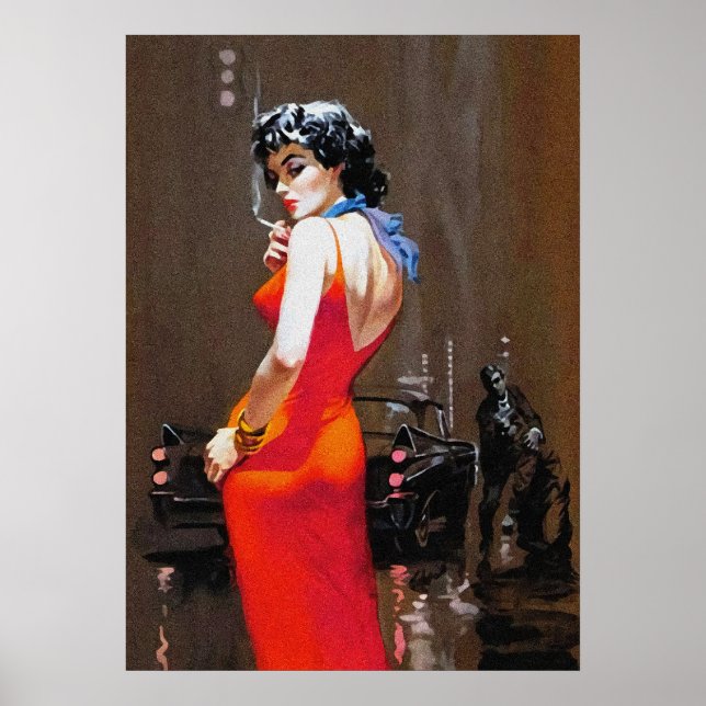 Poster Lady in Red Dress Vintage Pulp Cobrir art (Frente)