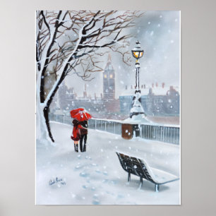 Poster Lady in Red romântico casal snowy London
