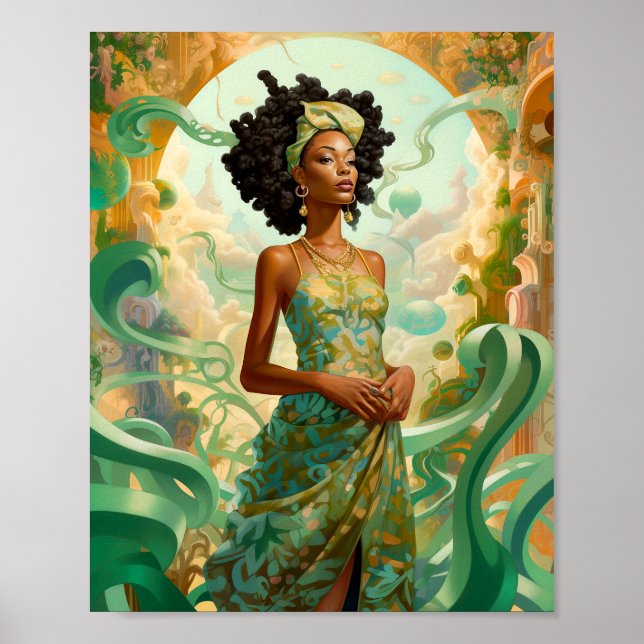 Poster Lady In Surreal World African American Art (Frente)