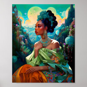 Poster Lady In Surreal World African American Art