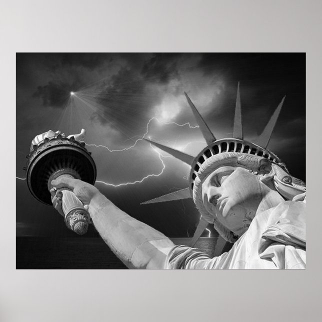 Poster Lady Liberty sob céus tempestuosos (Frente)