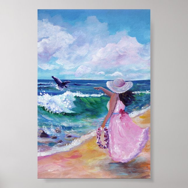 Poster Lady on Beach com Whale (Frente)