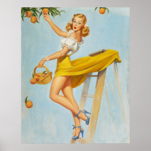 Poster Lady Picking Peaches Pinup
