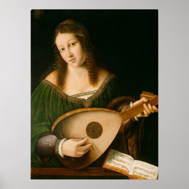 Pôster Lady Playing a Lute (Frente)