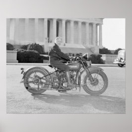 Poster Lady Riding Motorcycle, 1937. Vintage Photo