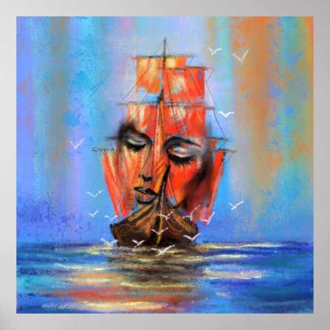 Poster Lady Sailboat de navegação livre - Pintura de arte (Frente)
