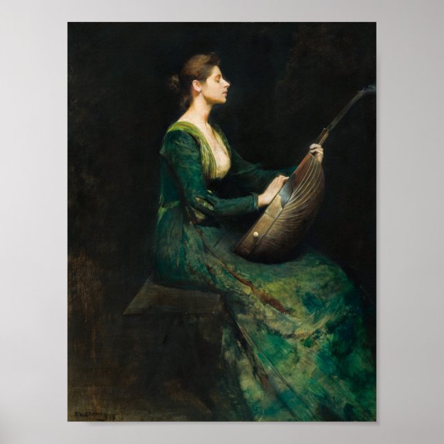 Poster Lady with a lute by Thomas Dewing (Frente)