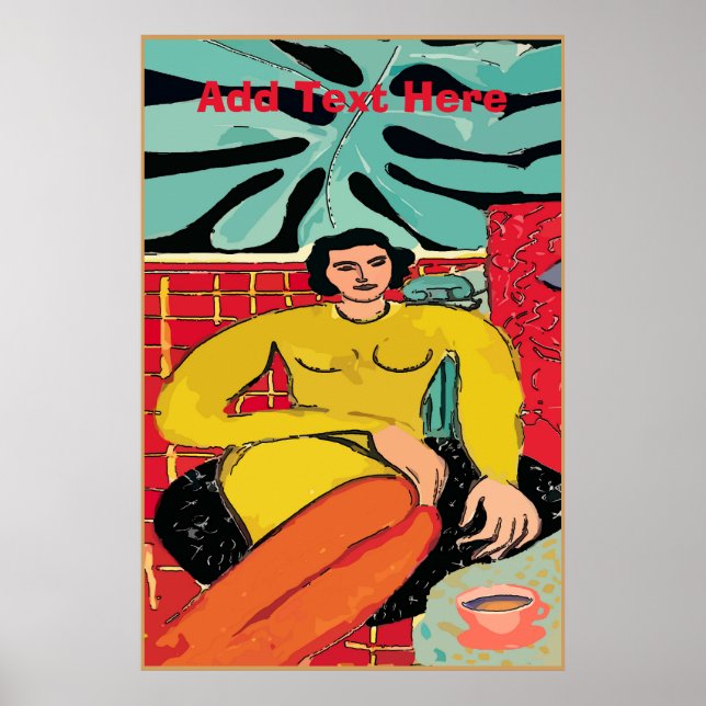Poster Lady With Coffee Cup, edite texto (Frente)