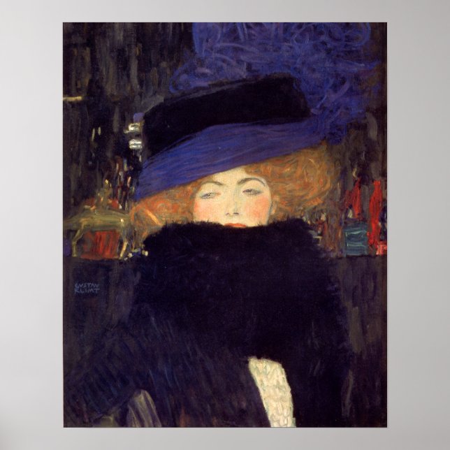 Pôster Lady with Hat and Feather Boa - Gustav Klimt (Frente)