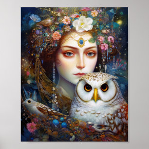 Poster Lady With Owl Surreal Fantasy Art