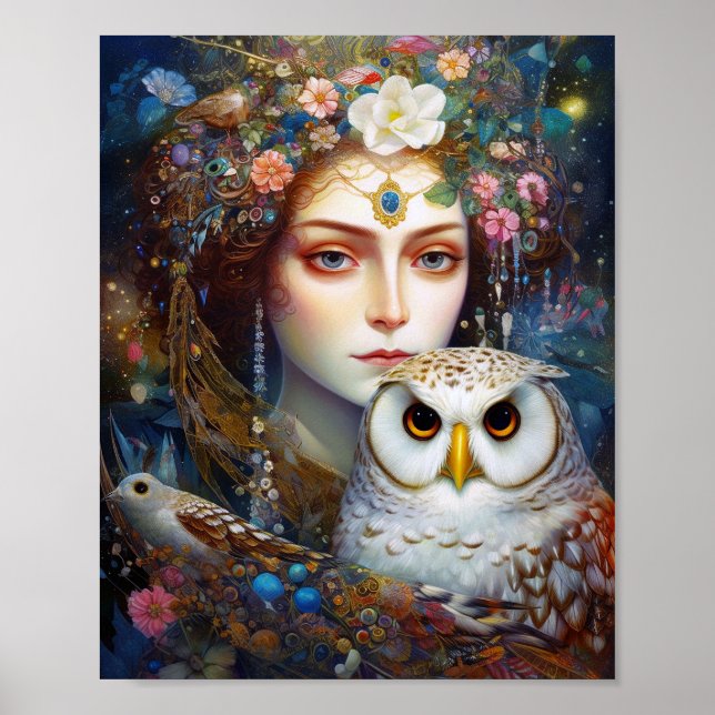 Poster Lady With Owl Surreal Fantasy Art (Frente)