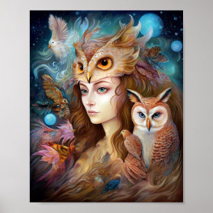 Poster Lady With Owl Surreal Fantasy Art