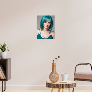 Poster Lady With Teal Hair