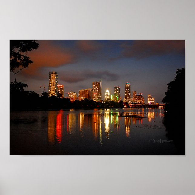 Poster Ladybird Lake Austin Texas Night Skyline (Frente)