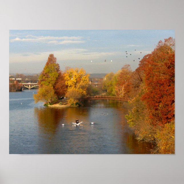 Poster Ladybird Lake Fall Rower - Centro Austin Texas (Frente)