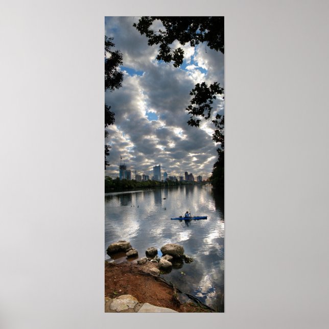 Poster Ladybird Lake Kayak - Skyline - Austin Texas (Frente)