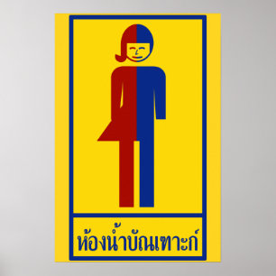 Poster Ladyboy / Tomboy Toilet ⚠ Sinal Tailandês ⚠