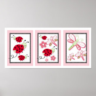 Pôster Ladybug Dragonfly Flower Nursery Wall Art Impressã