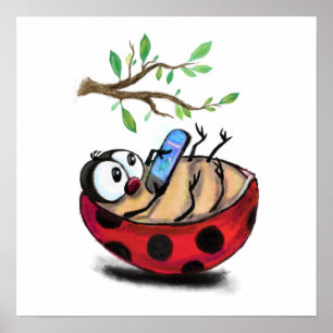Poster Ladybug Feliz por Telefone - Desenho de Cartoon