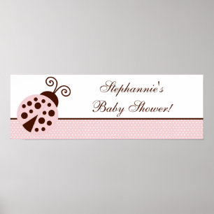Pôster Ladybug personalizado de banner rosa 22,5"x7,5"