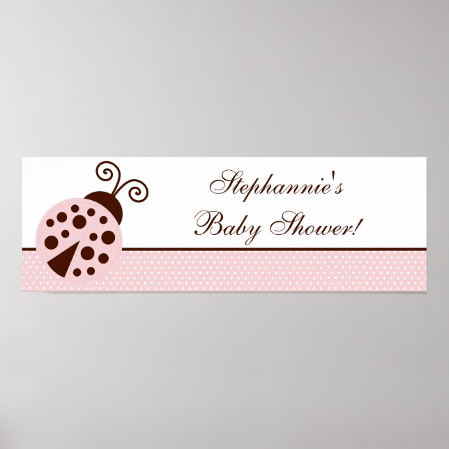 Pôster Ladybug personalizado de banner rosa 22,5"x7,5" (Frente)