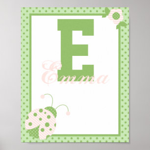 Pôster Ladybug Personalizável Carta-Nome Parede Rosa