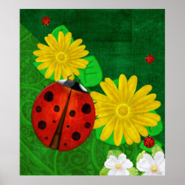 Poster Ladybug Whimsey 3D Folk Art