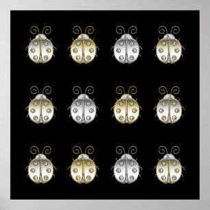 Poster Ladybugs Dourado Silver Diamond