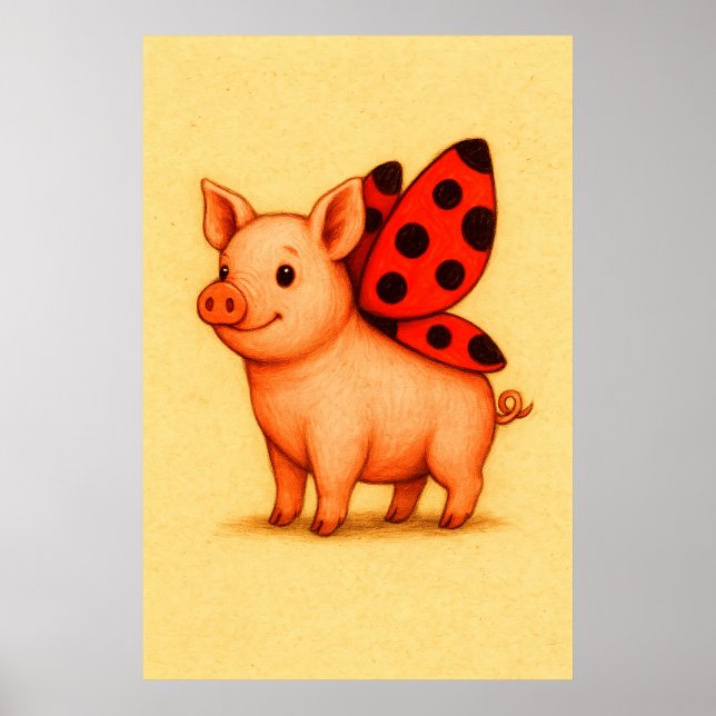 Poster Ladyporco Pig Wall Art, Ladybug Wings Pig (Frente)