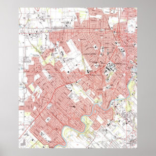 Pôster Lafayette Louisiana Mapa (1983)