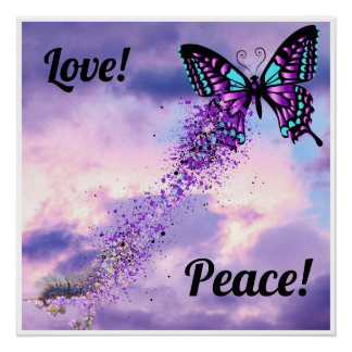 Pôster Lagarta Morfo em Púrpura e Borboleta Negra