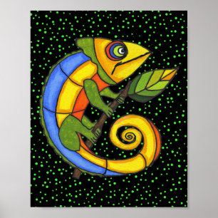 Poster Lagarto colorido em uma pintura original do ramo