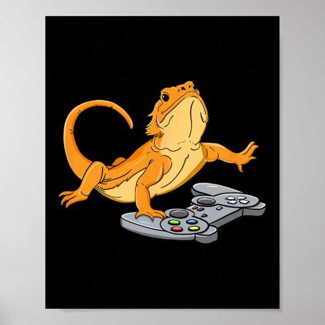 Poster Lagarto Dragão Gamer Vídeo Game Gecko  (Frente)