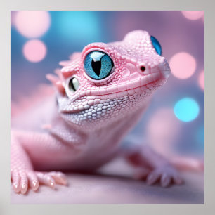 Poster Lagarto Rosa com Olhos Azuis