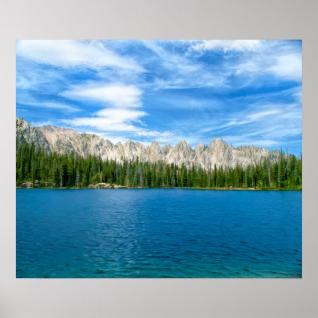 Poster Lago alpino e Sawtooths (Frente)