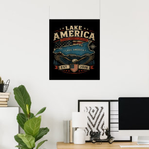 Poster Lago América EUA Anteriormente Patriótico Divertid