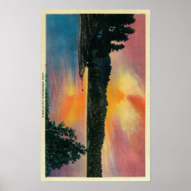 Pôster Lago Arrowhad em SunsetLake Arrohead, CA (Frente)