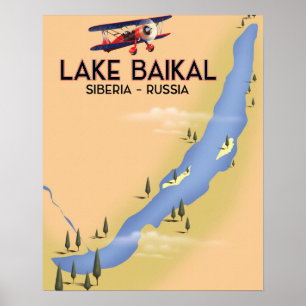 Poster Lago Baikal Sibéria Cartaz de viagem russo Mapa