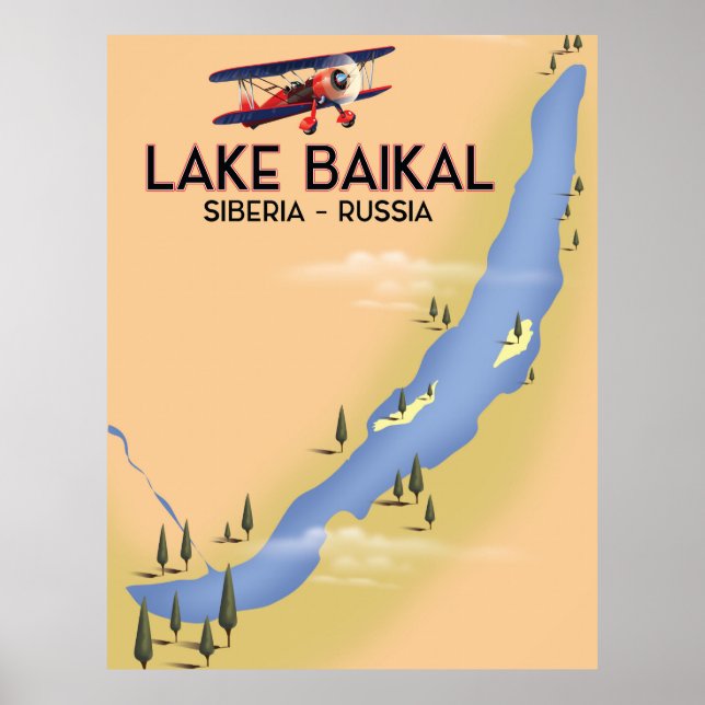 Poster Lago Baikal Sibéria Mapa Russo de posteres de viag (Frente)