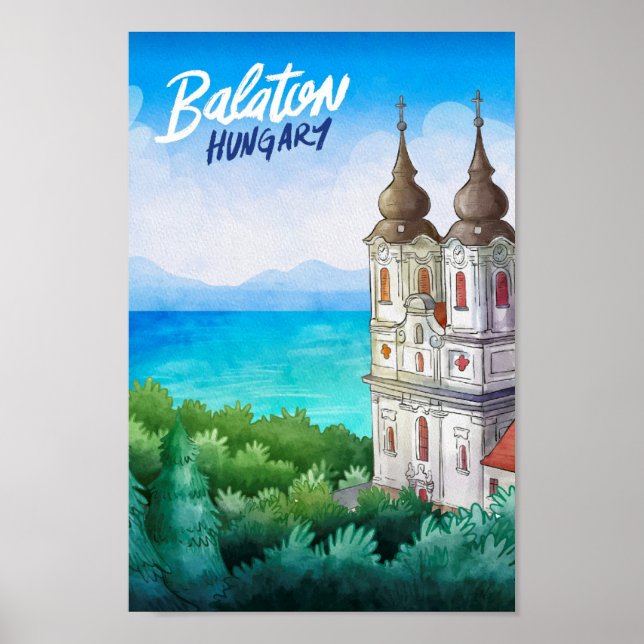 Poster Lago Balaton Hungria Art Watercolor Viagem (Frente)