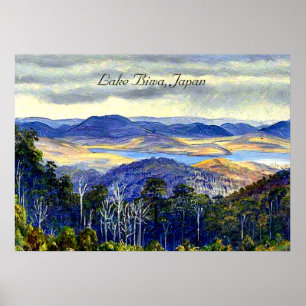 Poster Lago Biwa, Japão, pintura paisagística vinda