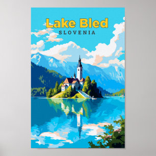 Poster Lago Bled Eslovênia Viagem Art Vintage\