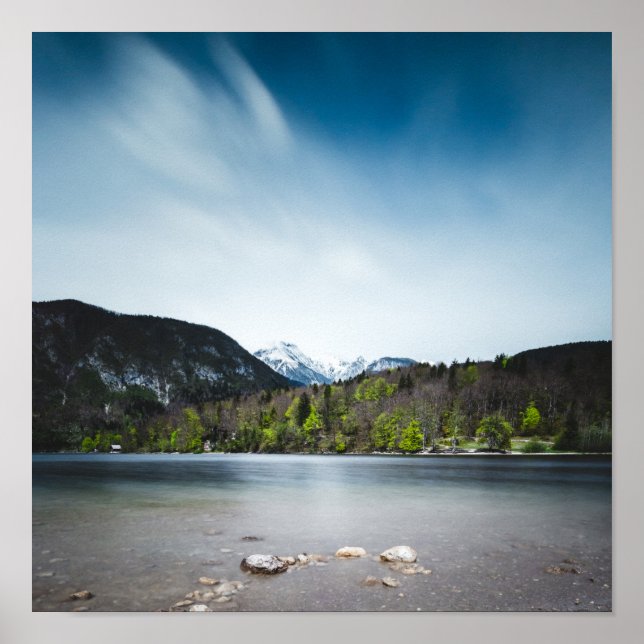 Poster Lago Bohinj com Alpes na Eslovênia (Frente)