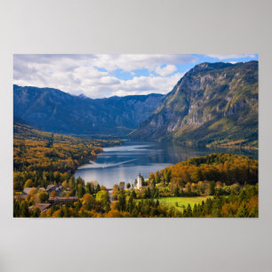 Poster Lago Bohinj em Slovenia no outono